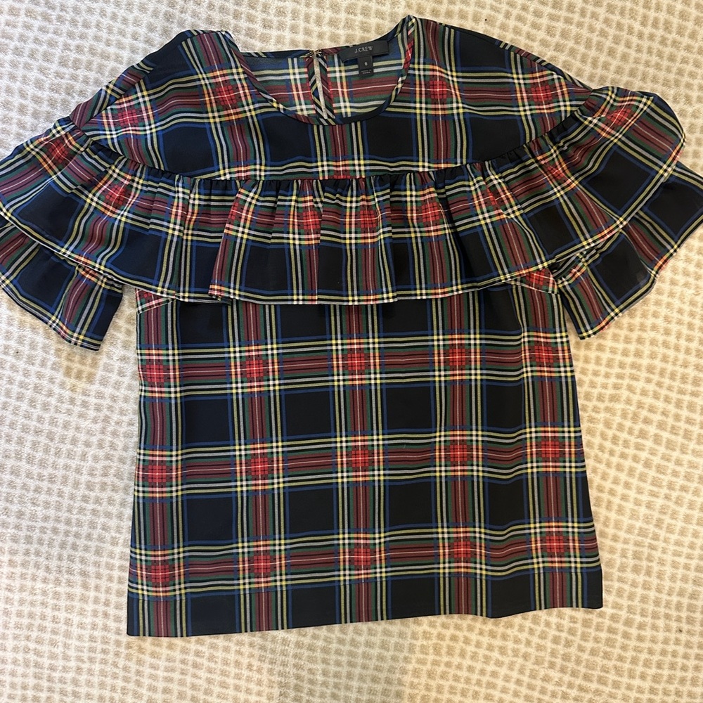 J. Crew Tartan Plaid Ruffled Blouse